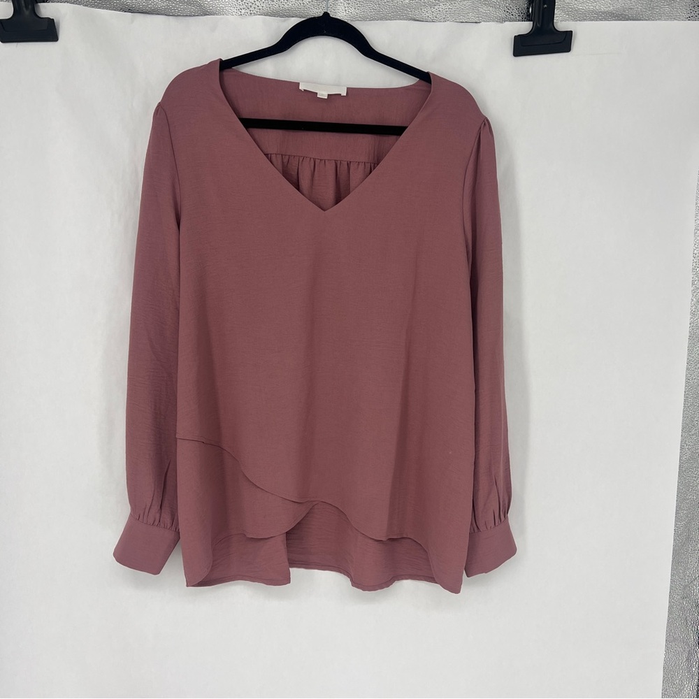 Adyson Parker Mauve V-Neck Long Sleeve Blouse